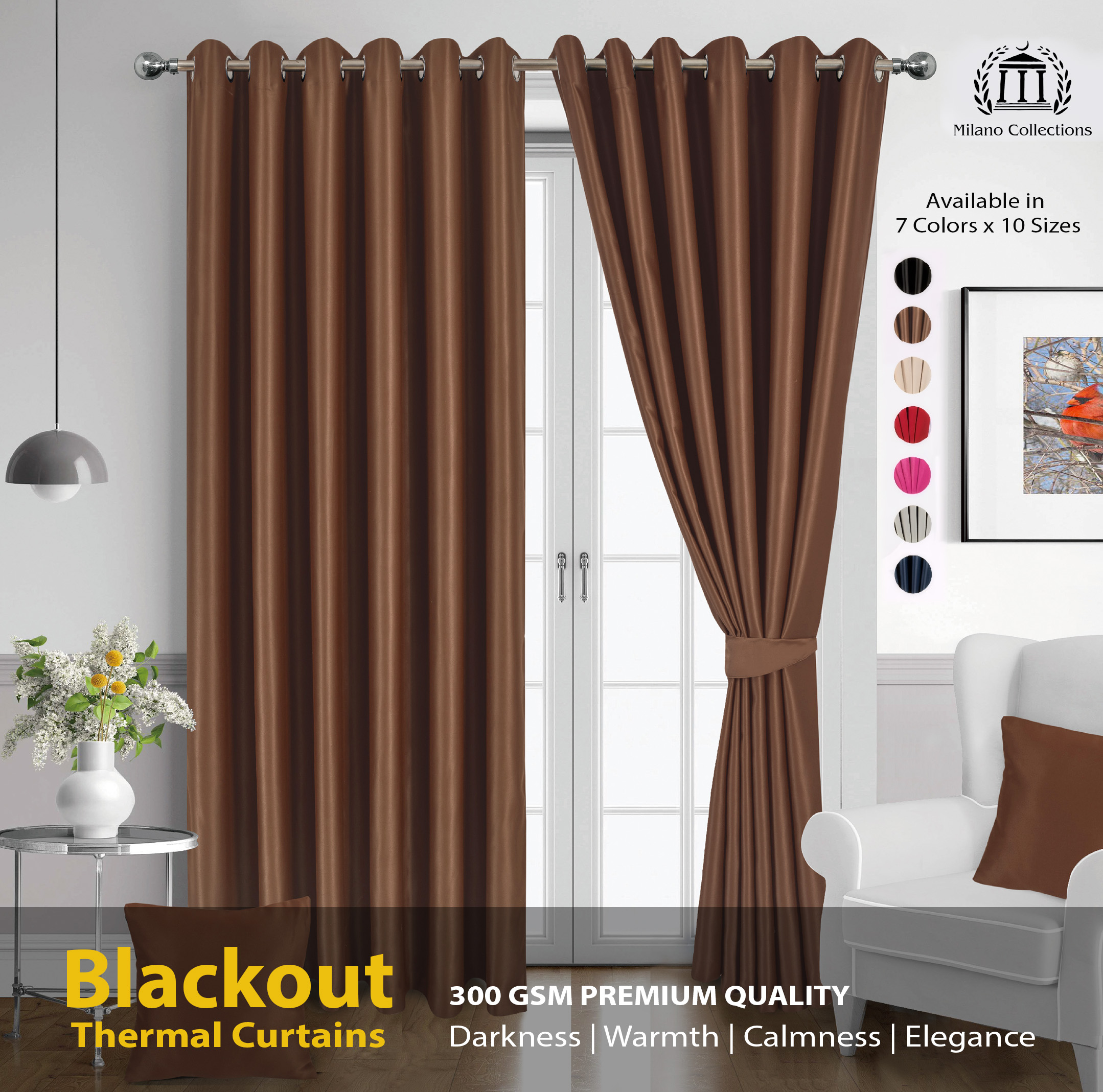 Blackout Curtains – Thermal Insulated Eyelet Drapes with Tiebacks, 2 Panels for Bedroom & Living Room - Image 3