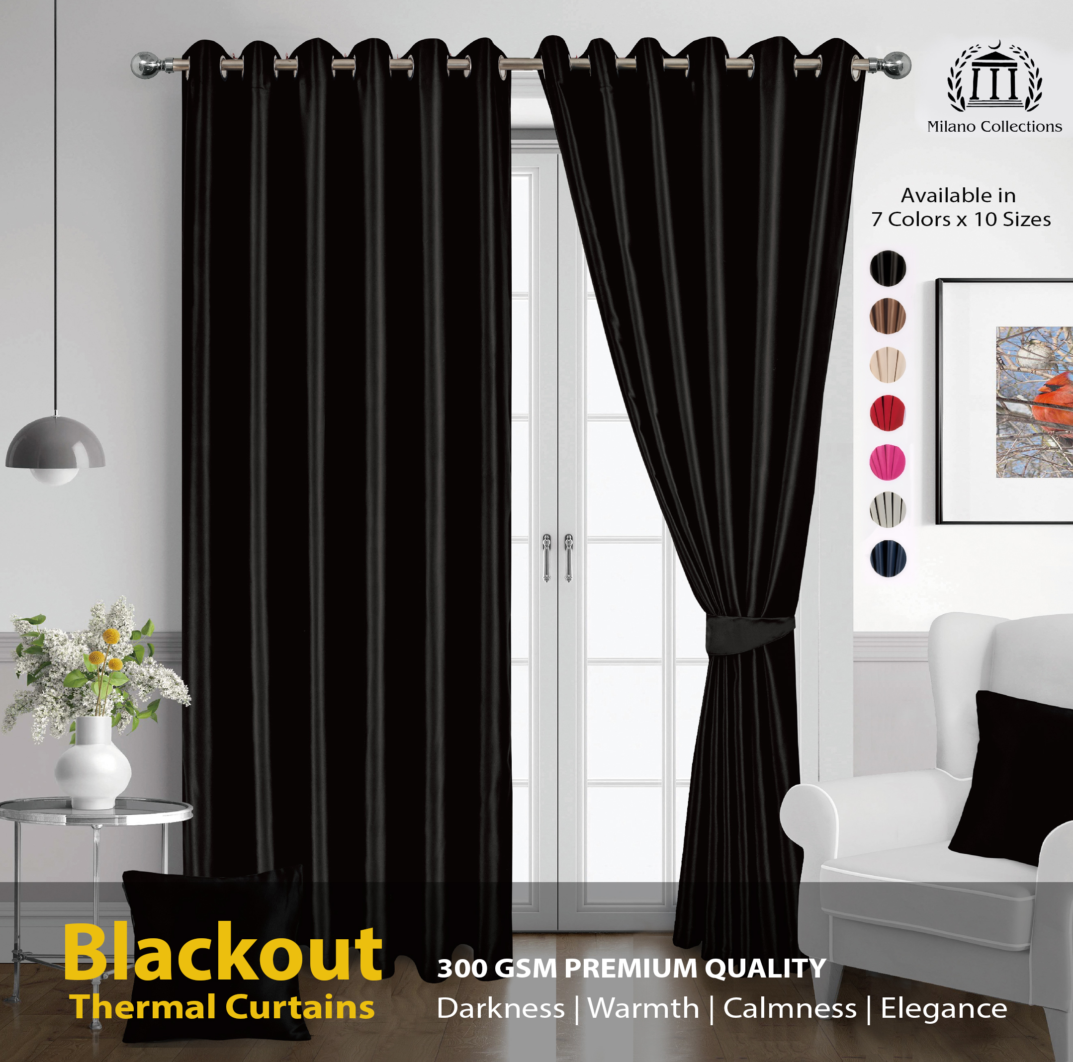 Blackout Curtains – Thermal Insulated Eyelet Drapes with Tiebacks, 2 Panels for Bedroom & Living Room - Image 9