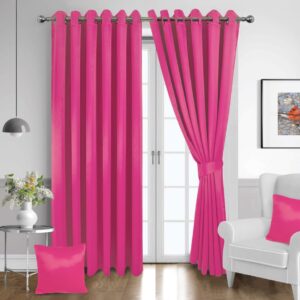 Fuchsia Pink Blackout Curtains – Thermal Eyelet Drapes with Tiebacks, 2 Panels for Bedroom & Living Room